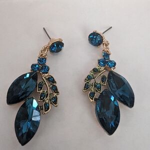Elegant Blue and Gold Leaf Earrings